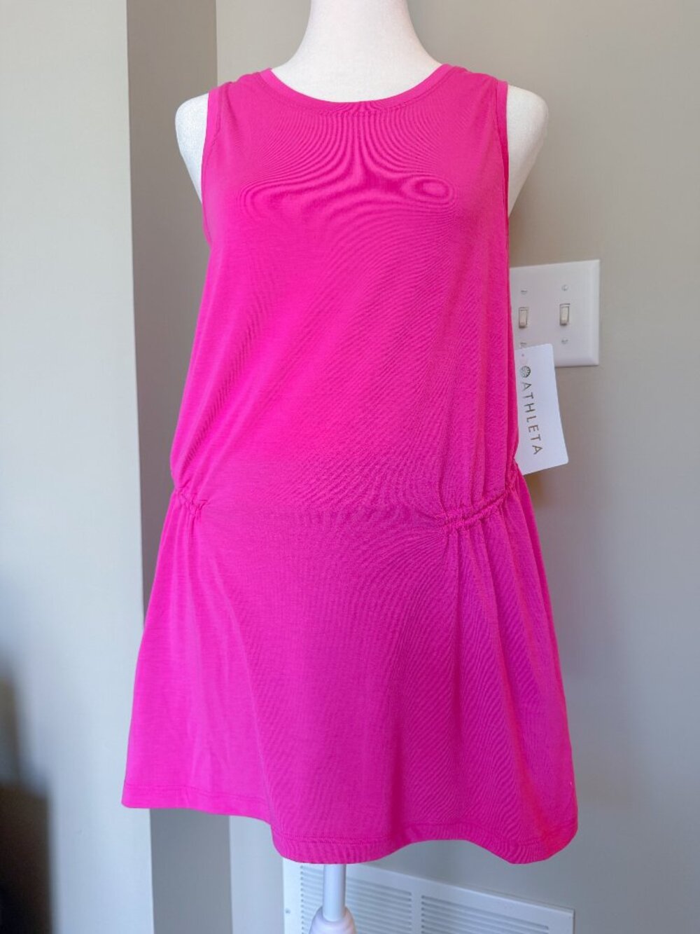 Athleta Womens Tank Top Air Out Cinch Crew Neck Sleeveless Pink Size M